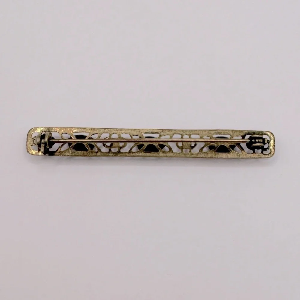 VINTAGE Filigree Crystal Bar Brooch